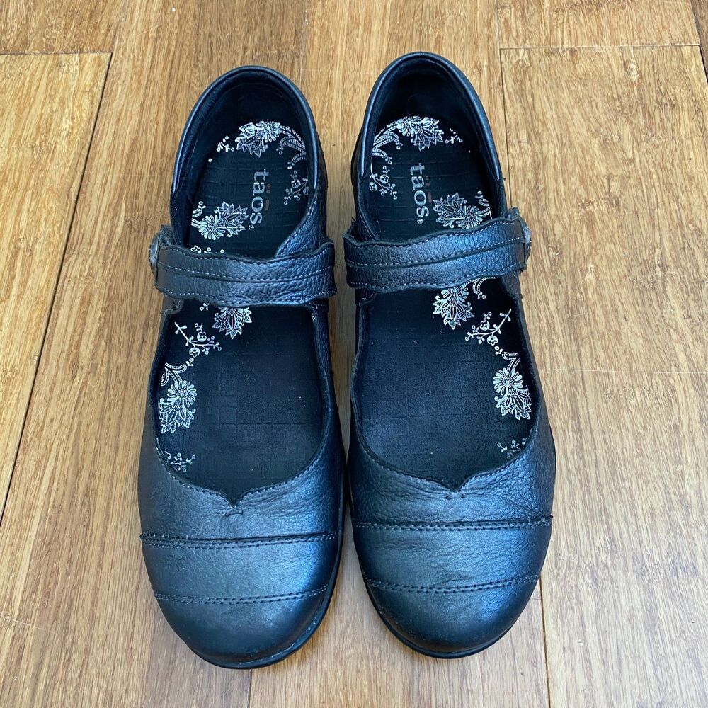 Taos Leather Mary Jane Shoes Comfort Flats Womens 8.5 EU 39 Black Hook & Loop - Picture 2 of 12